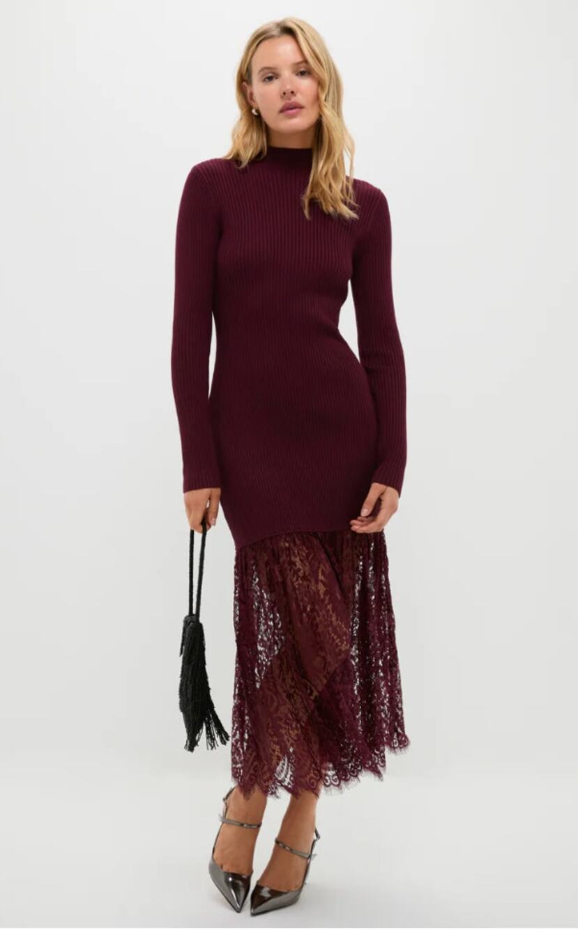 KATIENYC NWT Tuckernuck Hyacinth House Plum Knit & Lace Suzanne Midi Dress